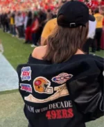 Olivia Culpo San Francisco 49ers Bomber Jacket | Trendy Leather Jackets