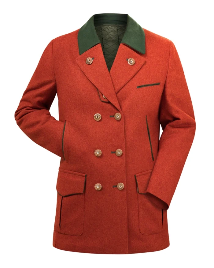 Orange Red Loden Hunting Jacket | Trendy Leather Jackets