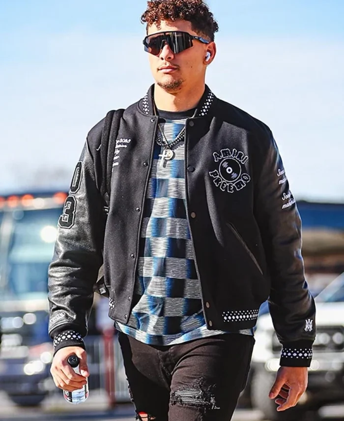 Patrick Mahomes Amiri Black Letterman Varsity Jacket | Trendy Leather Jackets