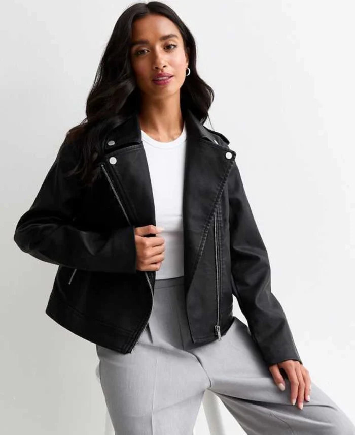 Petite Black Leather Biker Jacket | Trendy Leather Jackets