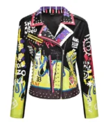 Punk Rock Fire Graffiti Studded Motorcycle Jacket | Trendy Leather Jackets