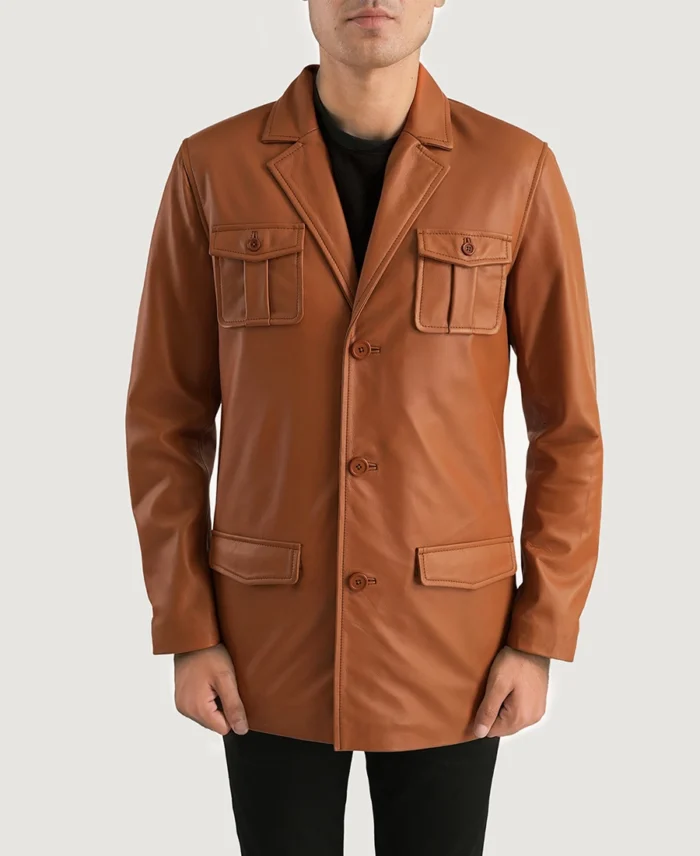 Ray Cutler Tan Brown Leather Blazer | Trendy Leather Jackets
