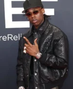 Rema Grammys Red Carpet Black Bomber Jacket | Trendy Leather Jackets