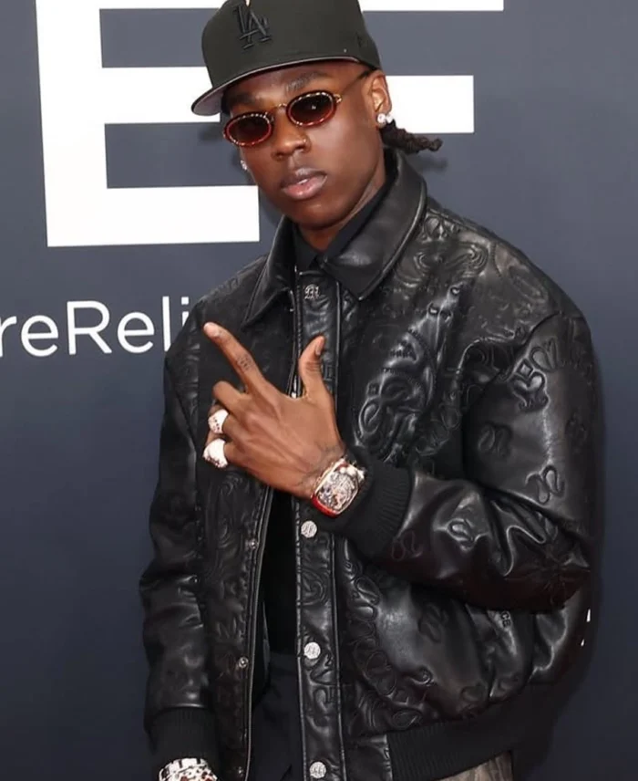 Rema Grammys Red Carpet Black Bomber Jacket | Trendy Leather Jackets
