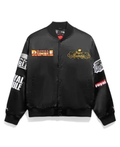 Royal Rumble Historic Logos Quilted Satin Jacket | Trendy Leather Jackets