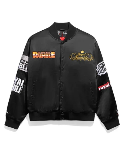 Royal Rumble Historic Logos Quilted Satin Jacket | Trendy Leather Jackets