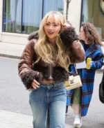 Sabrina Carpenter Cropped Shearling Trimmed Jacket | Trendy Leather Jackets
