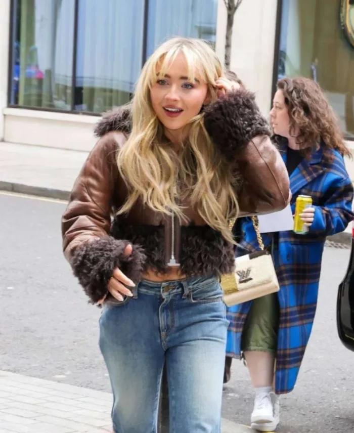 Sabrina Carpenter Cropped Shearling Trimmed Jacket | Trendy Leather Jackets