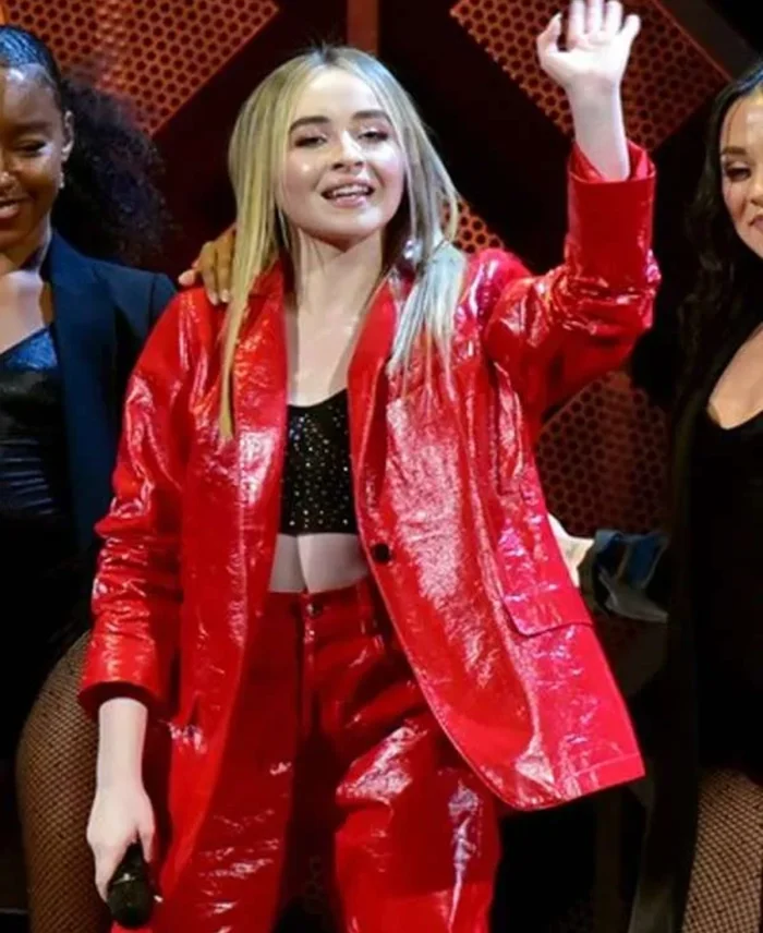 Sabrina Carpenter Red Leather Blazer | Trendy Leather Jackets