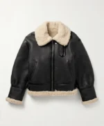 Saint Laurent Shearling Flight Trimmed Leather Jacket | Trendy Leather Jackets