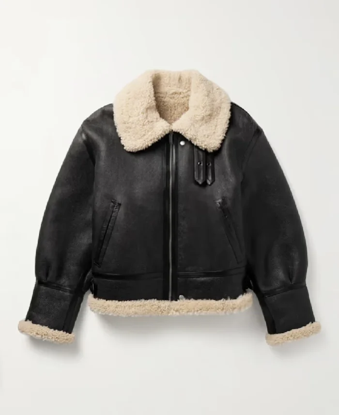 Saint Laurent Shearling Flight Trimmed Leather Jacket | Trendy Leather Jackets