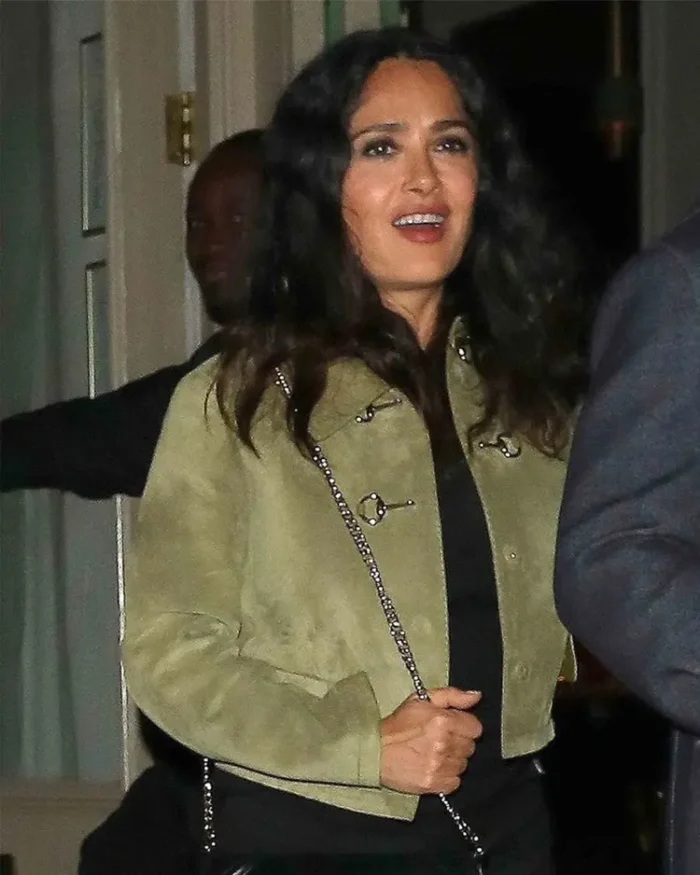 Salma Hayek Green Cropped Jacket
