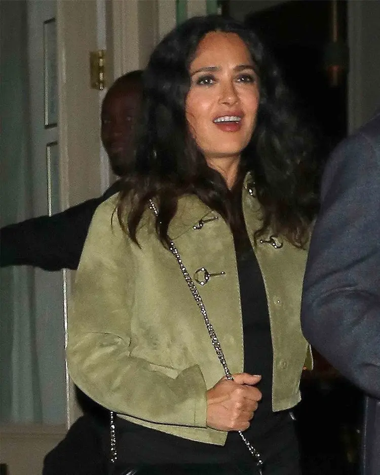 Salma Hayek Green Cropped Jacket