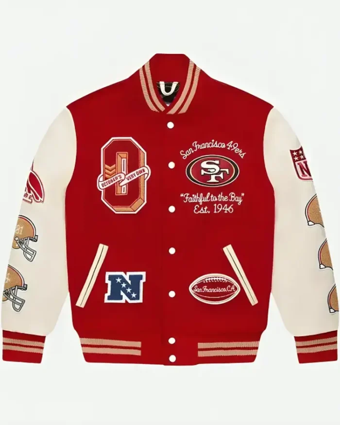 San Francisco 49ers Ovo Varsity Jacket | Trendy Leather Jackets