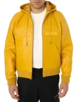 Script Nappa Leather Hoodie | Trendy Leather Jackets