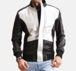 Silver Black Leather Bomber Jacket
