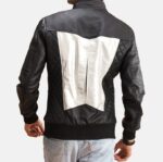 Silver Black Leather Bomber Jacket