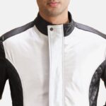 Silver Black Leather Bomber Jacket