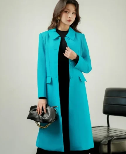 Sixdo Blue Long Woven Coat | Trendy Leather Jackets