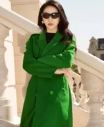 Sixdo Green Peak Lapel Neck Long Coat | Trendy Leather Jackets