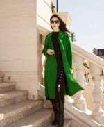 Sixdo Green Peak Lapel Neck Long Coat | Trendy Leather Jackets