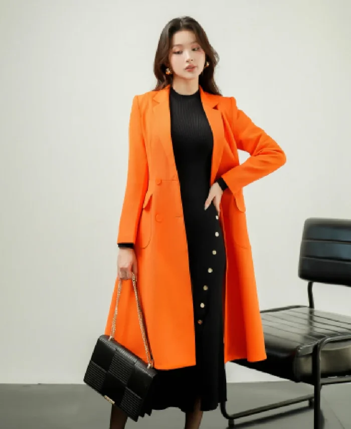 Sixdo Orange Long Woven Coat | Trendy Leather Jackets