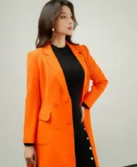 Sixdo Orange Long Woven Coat | Trendy Leather Jackets