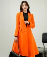 Sixdo Orange Long Woven Coat | Trendy Leather Jackets