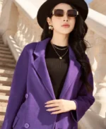 Sixdo Purple Lapel Neck Long Coat | Trendy Leather Jackets
