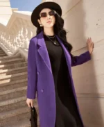 Sixdo Purple Lapel Neck Long Coat | Trendy Leather Jackets