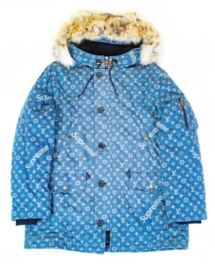 Supreme Louis Vuitton Jacquard Denim N-3B Parka | Trendy Leather Jackets