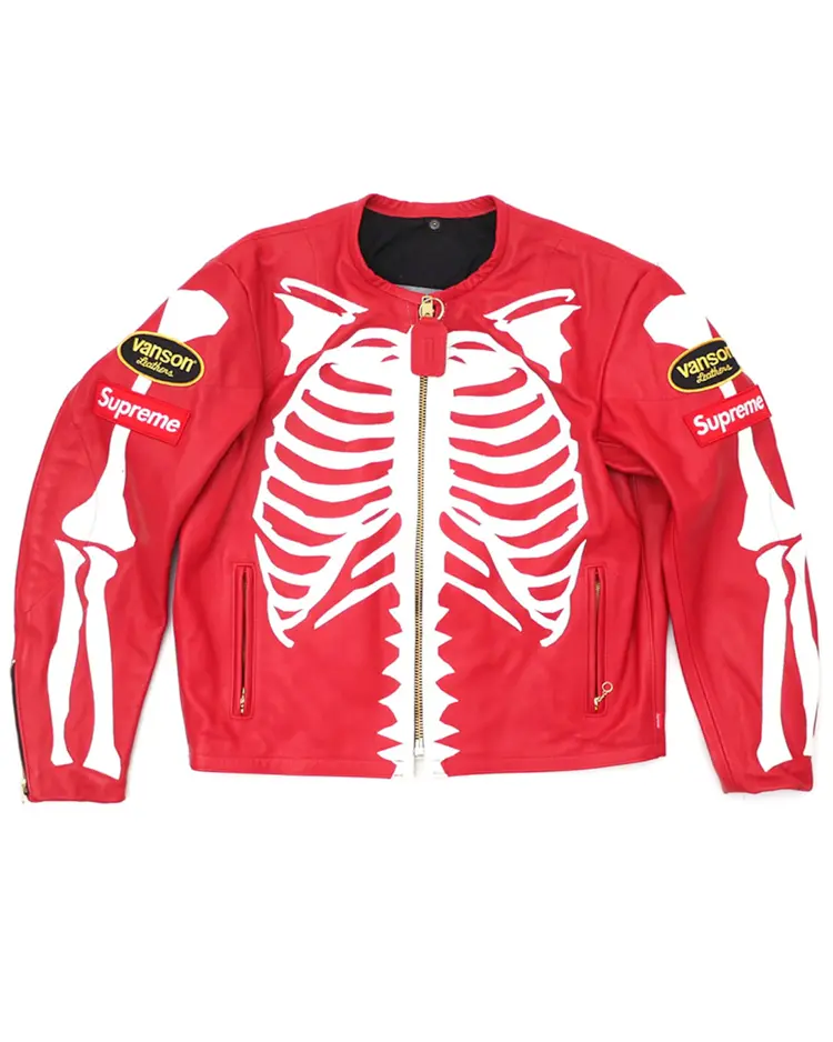 Supreme Skeleton Red Vanson Biker Jacket | TLJ