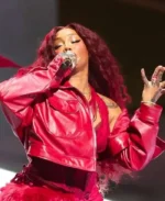 SZA Super Bowl LIX Red Cropped Leather Jacket | Trendy Leather Jackets