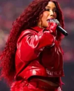 SZA Super Bowl LIX Red Cropped Leather Jacket | Trendy Leather Jackets