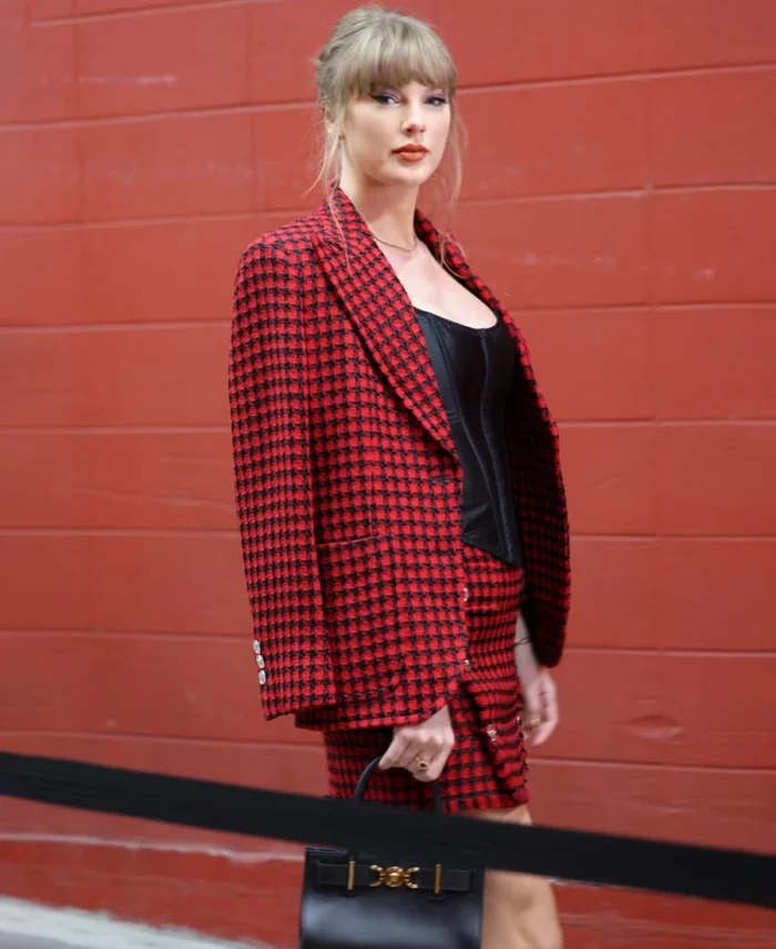 Taylor Swift Kansas City Chiefs Red And Black Plaid Blazer | Trendy Leather Jackets