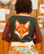 The Talk Farewell Season 15 Natalie Morales Green and Red Printed Cardigan | Trendy Leather Jackets