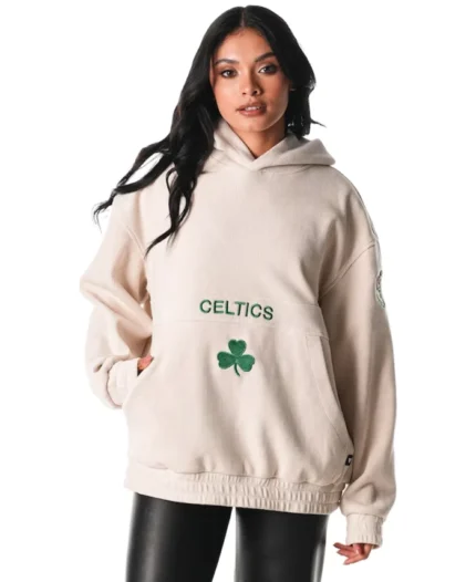 The Wild Collective Cream Boston Celtics Hoodie | Trendy Leather Jackets