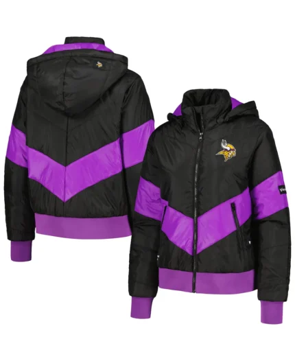 The Wild Collective Minnesota Vikings Black Puffer Hoodie Jacket | Trendy Leather Jackets