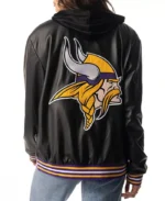 The Wild Collective Minnesota Vikings Black Snap Bomber Jacket | Trendy Leather Jackets