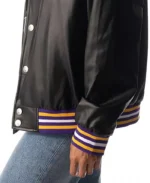 The Wild Collective Minnesota Vikings Black Snap Bomber Jacket | Trendy Leather Jackets
