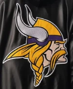 The Wild Collective Minnesota Vikings Black Snap Bomber Jacket | Trendy Leather Jackets