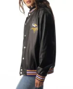 The Wild Collective Minnesota Vikings Black Snap Bomber Jacket | Trendy Leather Jackets