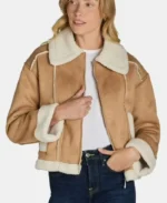 Time and Tru Bonded Faux Shearling Bomber Jacket | Trendy Leather Jackets