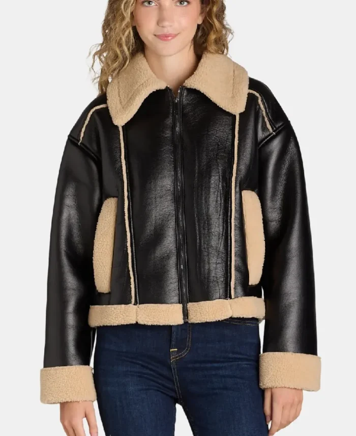 Time and Tru Bonded Faux Shearling Bomber Jacket | Trendy Leather Jackets