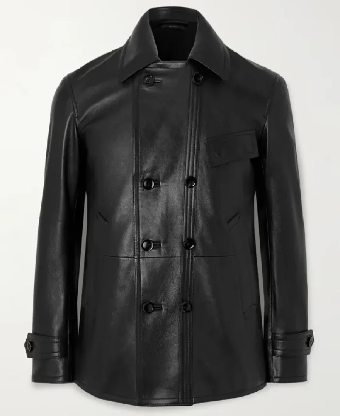 Tom Ford Black Leather Peacoat | Trendy Leather Jackets