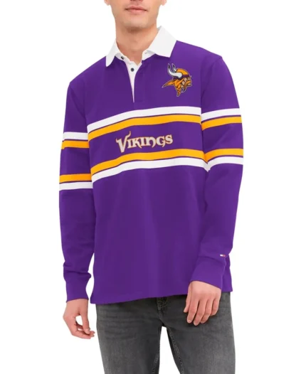 Tommy Hilfiger Purple Minnesota Vikings Cory Varsity Rugby T-Shirt | Trendy Leather Jackets
