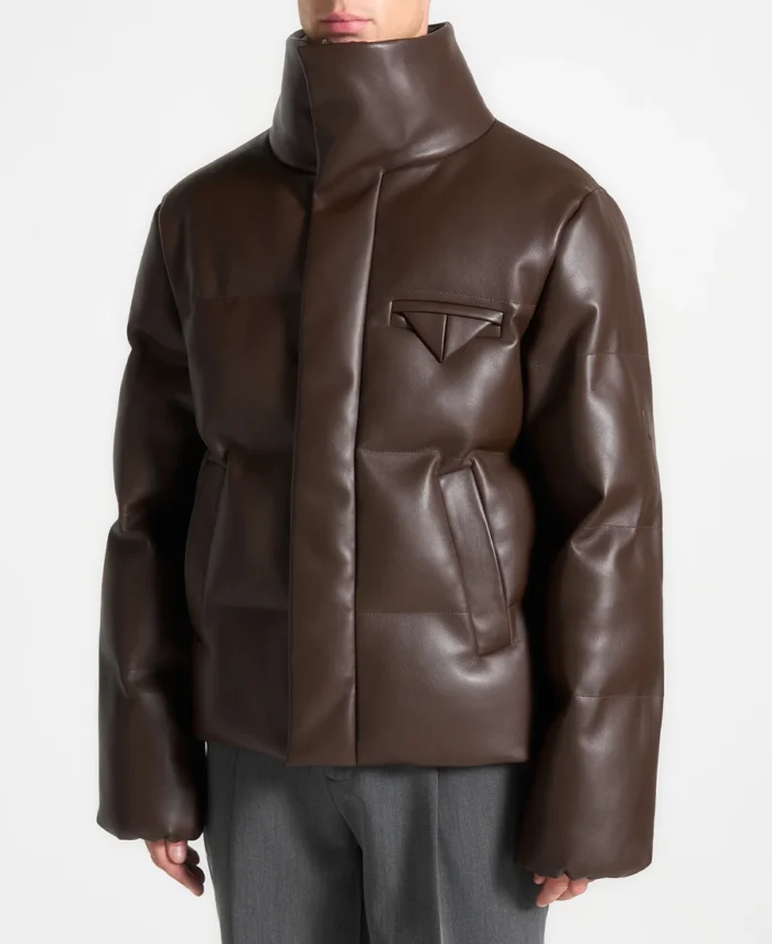 Trendy Puffer Brown Leather Jacket | Trendy Leather Jackets