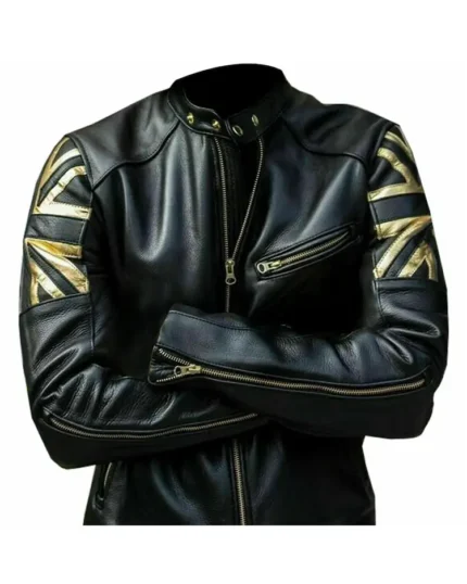 Union Jack Silver Biker Leather Jacket