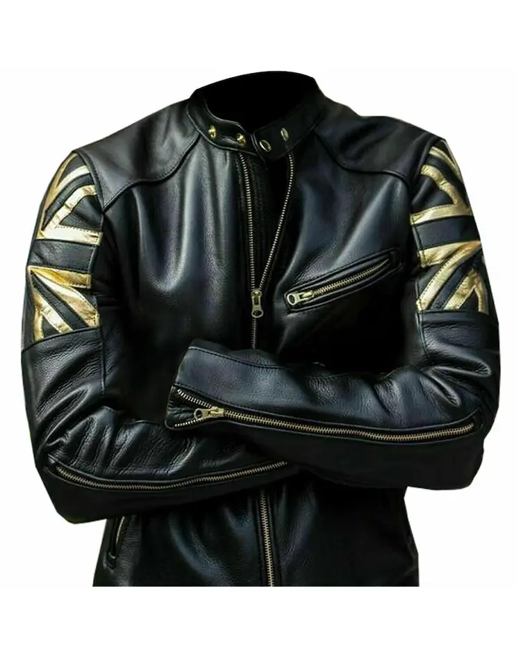 Union Jack Silver Biker Leather Jacket