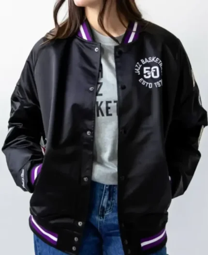Utah Jazz Origins Black Satin Jacket | Trendy Leather Jackets